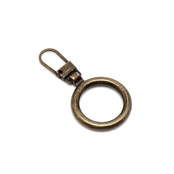 Alloy Zipper Puller, Zip Pull Tab Replacement, Garment and Bag Accessories, Round, Antique Bronze, 4.5x2.3x0.4cm, Hole: 10x6.5mm