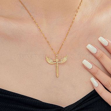 Brass Clear Cubic Zirconia 3D Cute Wing Sword Pendant Necklaces for Daily Wear(GF5627-1)-2