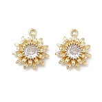 Brass Micro Pave Cubic Zirconia Pendants, Flower Charms, Real 18K Gold Plated, 15x13x4mm, Hole: 1.2mm(KK-L260-04G)