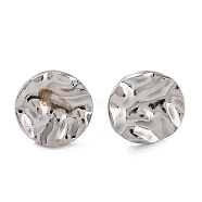 304 Stainless Steel Textured Flat Round Ear Studs for Women, Stainless Steel Color, 12mm(EJEW-P234-11P)