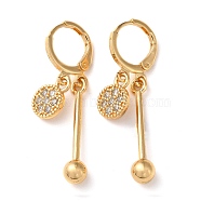Rhinestone Flat Round Leverback Earrings, Brass Bar Drop Earrings for Women, Light Gold, 37mm(EJEW-K256-22KCG)