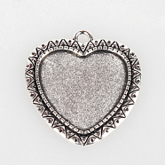 Vintage Tibetan Style Alloy Pendant Cabochon Bezel Settings, Cadmium Free & Lead Free, Antique Silver, Heart Tray: 25x23mm, 36x33x2mm, Hole: 3mm(X-TIBEP-O006-17AS)