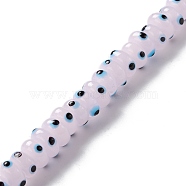 Handmade Evil Eye Lampwork Beads, Flat Round, Lavender Blush, 9.5~10.5x5~5.5mm, Hole: 3.5~4mm, about 30pcs/strand, 5.71~5.91 inch(14.5~15cm)(LAMP-F021-01F)