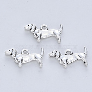 Tibetan Style Alloy Pendants, Cadmium Free & Lead Free, Dog, Antique Silver, 10.5x19x2.5mm, Hole: 1.6mm(X-TIBE-R316-071AS-RS)