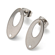 201 Stainless Steel Stud Earrings Finding, with 304 Stainless Steel Pins, Oval, Stainless Steel Color, 16x8mm, Hole: 1.2mm, Pin: 0.8mm(STAS-B045-12P)