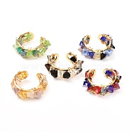 Glass Chip Beads Cuff Ring for Teen Girl Women, Golden Brass Ring, Mixed Color, US Size 5 1/4(15.9mm)(RJEW-JR00398)