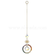 Glass Teardrop Pendant Decorations, Hanging Suncatchers, with Chakra Natural Gemstone & Brass Ring Charm, Sun, 232x43x1~21mm(HJEW-JM01168)