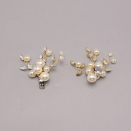 Pearl Shoe Decoration, with Platinum Alloy Findings and Crystal Rhinestone Cabochons, Flower, White, 57x53x19mm(FIND-WH0096-43)