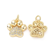 Rack Plating Brass Micro Pave Cubic Zirconia Charms, with Jump Ring, Long-Lasting Plated, Cadmium Free & Lead Free, Dog's Paw Print Charm, Real 18K Gold Plated, 15x14.5x3mm, Hole: 3mm(X-KK-C008-36G)