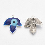 Alloy Enamel Pendants, Leaf with Evil Eye, Antique Silver, Blue, 20.5x20x3mm, Hole: 1.5mm(ENAM-S016-03B)