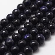 Blue Goldstone Beads Strands, Round, 4mm, Hole: 1mm, about 98pcs/strand, 15 inch(G-D840-81-4mm)