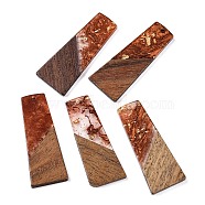 Opaque Resin & Walnut Wood Pendants, with Glitter Powder, Trapezoid, Chocolate, 49x19x3.5mm, Hole: 2mm(RESI-T058-04D)