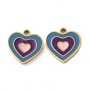 Ion Plating(IP) 304 Stainless Steel Enamel Charms, Heart Charm, Golden, 9.5x9x1.5mm, Hole: 2mm(STAS-D018-06G)