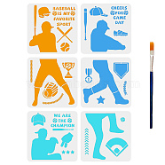 US 1 Set PET Hollow Out Drawing Painting Stencils, with 1Pc Art Paint Brushes and 1 Sheet Craft Cardboard Paper, Baseball Pattern, Painting Stencils: 300x300mmm, 1pc/style, 6pcs/set(DIY-MA0001-29)