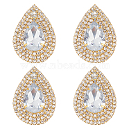 US 4Pcs Brass Rhinestone Shoe Decorations, Teardrop Shoe Buckle Clips, Crystal, 50x36.5x8mm(FIND-MA0001-02A)