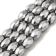 Electroplated Strong Magnetic Synthetic Hematite Beads Strands, Long-Lasting Plated, Faceted Oval, Platinum Plated, 7~8x5~5.5mm, Hole: 1.4mm, about 50pcs/strand, 15.35''(39cm)(G-P518-02E)