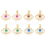 8Pcs 4 Colors Brass Pendants, with Acrylic, Cadmium Free & Lead Free, Long-Lasting Plated, Evil Eye, Real 18K Gold Plated, Mixed Color, 16.5x19x6mm, Hole: 4x3.5mm, 2pcs/color(KK-AR0003-65)