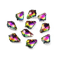 AB Color Plated Electroplate Glass Pendants, Faceted, Leaf, Colorful, 16x11x6mm, Hole: 1mm(EGLA-O003-06C-07)