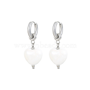 Fashionable ceramic heart earrings, elegant stainless steel women's accessory, Silver(EY6632)