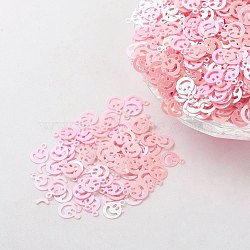Ornament Accessories Plastic Paillette/Sequins Beads, Smiling Face, Pink, 8x6x0.1mm, Hole: 0.8mm.45000pcs/450g(PVC-E001-13-RC01)