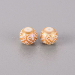 Electroplate Glass Beads, Round with Patten, Rose Gold Plated, 10mm, Hole: 1.2mm(EGLA-Q123-005B)