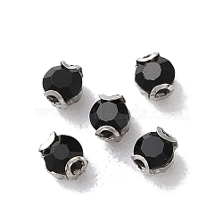 Round Sew on Rhinestone, Multi-strand Links, Glass Rhinestone, with Stainless Steel Prong Settings, Garments Accessories, Faceted, Black, 3.2x3mm, Hole: 0.8mm(RGLA-L028-10A-02)