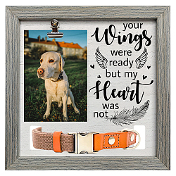 MDF Pet Photo Frames, for Tabletop Display Photo Frame, Square with Word, Gray, Feather, 230x230mm(DIY-WH0525-013)