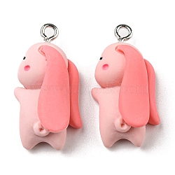Opaque Resin Cartoon Pendants, Animal Charms with Platinum Tone Iron Loops, Rabbit, 26.5x14.5x9mm, Hole: 2mm(CRES-B015-04)