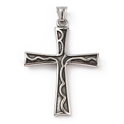 304 Stainless Steel Pendants, with 201 Stainless Steel Snap on Bails, Cross Charm, Antique Silver, 58.5x42x4mm, Hole: 7.5x5mm(STAS-A083-08AS)