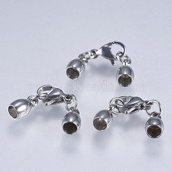 201 Stainless Steel Cord Ends, End Caps, with Lobster Claw Clasps, Stainless Steel Color, 29x6x4mm, Inner Diameter: 3mm(STAS-F145-03P-8x4mm)