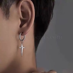 304 Stainless Steel Hoop Earrings, Stainless Steel Color, Star, 40mm(FS-WGDD6AD-01)