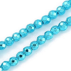 Baking Paint Electroplated Synthetic Non-magnetic Hematite Beads Strands, Faceted, Round, Dark Turquoise, 4x4x4mm, Hole: 1mm, about 95pcs/strand, 14.96''(38cm)(G-H072-A01-01B)