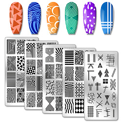 Stainless Steel DIY Nail Art Templates, Template Tool, Rectangle, Geometry, 12x6cm, 5 sheets/set(MRMJ-WH0098-002)