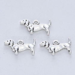 Tibetan Style Alloy Pendants, Cadmium Free & Lead Free, Dog, Antique Silver, 10.5x19x2.5mm, Hole: 1.6mm(X-TIBE-R316-071AS-RS)