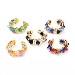 Glass Chip Beads Cuff Ring for Teen Girl Women, Real 18K Gold Plated Brass Ring, Mixed Color, US Size 5 1/4(15.9mm)(RJEW-JR00398)