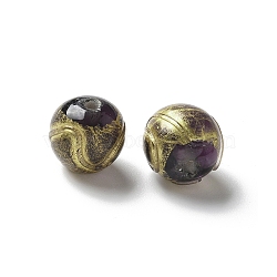 Handmade Gold Foil Glass Beads, Round, Coffee, 11~12mm, Hole: 2mm(LAMP-P068-11B)