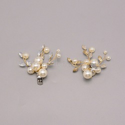 Pearl Shoe Decoration, with Platinum Alloy Findings and Crystal Rhinestone Cabochons, Flower, White, 57x53x19mm(FIND-WH0096-43)