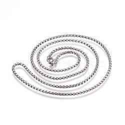 304 Stainless Steel Box Chain Necklaces, Stainless Steel Color, 23.62 inch(60cm), 2.5mm(X-NJEW-P244-01P)
