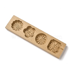Flower Pattern Beech Wooden Press Mooncake Mold, Chinese Characters Pastry Mould, 4 Cavities Cake Mold Baking, BurlyWood, 258x70x19mm, Inner Diameter: 48.5~51x48~52.5mm(WOOD-K010-04A)