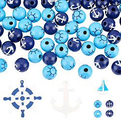 ARRICRAFT Ocean Theme Jewelry Making Finding Kit, Including Natural Wood Round & Boat Bead, Anchor & Rudder Pendants, Blue, 66Pcs/set(WOOD-AR0001-26)