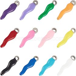 12Pcs 12 Colors Ion Plating(IP) 304 Stainless Steel Pendants, Enamelled Sequins, Horn of Plenty/Italian Horn Cornicello, Mixed Color, 17.5x4.5x3.5mm, Hole: 1mm, 1pc/color(STAS-UN0032-93)