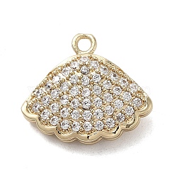 Brass Cubic Zirconia Pendents, Long-Lasting Plated, Shell Shape, Golden, 15x17x6mm, Hole: 1.6mm(KK-M275-31G)