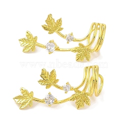 Brass Micro Pave Clear Cubic Zirconia Cuff Earrings for Women, Maple Leaf, Real 18K Gold Plated, 15.5x33mm(EJEW-I305-47G)