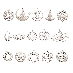 15Pcs 15 Styles 201 Stainless Steel Pendants, Laser Cut, Mixed Shapes, Stainless Steel Color, 38.5x45x1mm, Hole: 1.6mm, 1pc/style(STAS-CJ0001-191)