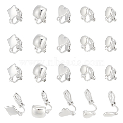 20Pcs 5 Styles Alloy Clip-on Earring Findings, with Horizontal Loops, Heart & Flat Round & Oval & Rhombus & Square, Platinum, 12.5~17x6~11x9~16mm, Hole: 1~1.5mm, 4Pcs/style(FIND-UN0002-38P)