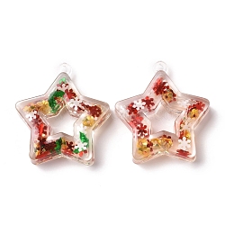 Transparent Acrylic Pendants, with Pailette/Sequins Inside, Star, Colorful, 37x34.5x8mm, Hole: 2.6mm(TACR-G034-A02)