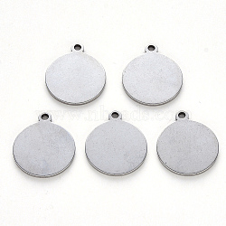 Tarnish Resistant 304 Stainless Steel Pendants, Laser Cut, Blank Stamping Tag, Flat Round, Stainless Steel Color, 18x15x1mm, Hole: 1.6mm(STAS-N092-23B)