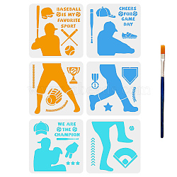 MAYJOYDIY US 1 Set PET Hollow Out Drawing Painting Stencils, with 1Pc Art Paint Brushes and 1 Sheet Craft Cardboard Paper, Baseball Pattern, Painting Stencils: 300x300mmm, 1pc/style, 6pcs/set(DIY-MA0001-29)