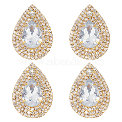 US 4Pcs Brass Rhinestone Shoe Decorations, Teardrop Shoe Buckle Clips, Crystal, 50x36.5x8mm(FIND-MA0001-02A)