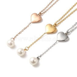 Vacuum Plating 304 Stainless Steel Heart Pendant Lariat Necklace, with Natural Shell, Mixed Color, 15.75 inch(40cm)(NJEW-G125-03)